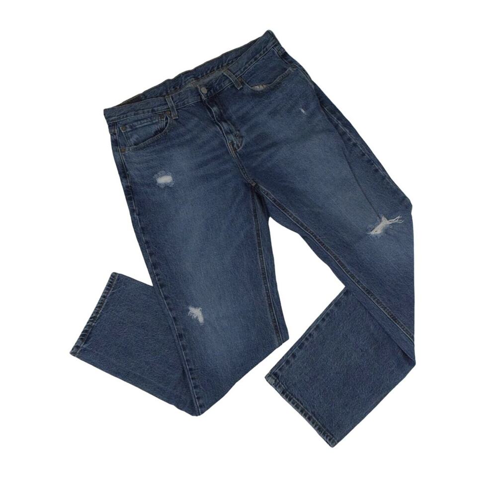 LEVI'S JEANS 34x32 Stretch Cotton Elastane Blend Destressed Destroyed Blue Denim